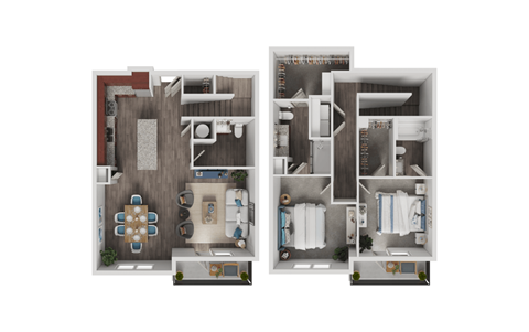 Floor plan for 2 beds, 2.5 baths, 1496 sqft